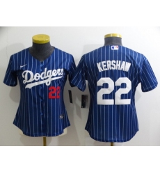 Women Los Angeles Dodgers 22 Clayton Kershaw Blue Stitched Baseball Jersey 28Run Small 2