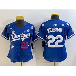 Women Los Angeles Dodgers 22 Clayton Kershaw Royal 2025 Tokyo Series Limited Stitched Baseball Jersey
