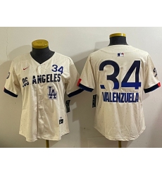 Women Los Angeles Dodgers 34 Toro Valenzuela Cream 2024 City Connect Limited Stitched Baseball Jersey 1