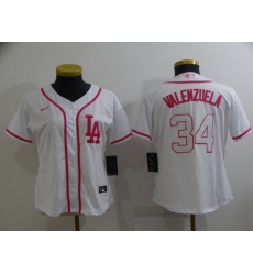 Women Los Angeles Dodgers 34 Toro Valenzuela Pink White Stitched Baseball Jersey 28Run Small 2