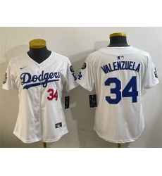 Women Los Angeles Dodgers 34 Toro Valenzuela White 2024 World Series With Fernando Memorial Patch Home Limited Stitched Baseball Jersey 