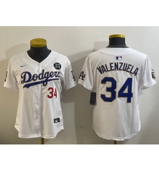 Women Los Angeles Dodgers 34 Toro Valenzuela White Gold 2024 World Series With Fernando Memorial Patch Limited Stitched Baseball Jersey