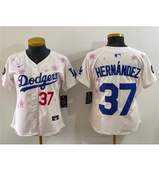 Women Los Angeles Dodgers 37 Teoscar Hernandez Cream 2025 Tokyo Series Limited Stitched Baseball Jersey