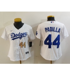 Women Los Angeles Dodgers 44 Vicente Padilla White Stitched Jersey 1