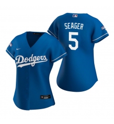 Women Los Angeles Dodgers 5 Corey Seager Royal 2020 World Series Champions Replica Jersey