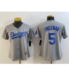 Women Los Angeles Dodgers 5 Freddie Freeman Grey Stitched Jersey 