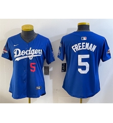 Women Los Angeles Dodgers 5 Freddie Freeman Royal 2024 World Series Champions With Fernando Memorial Patch Alternate Limited Stitched Baseball Jersey 28Run