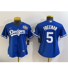 Women Los Angeles Dodgers 5 Freddie Freeman Royal 2024 World Series Cool Base Stitched Baseball Jersey 