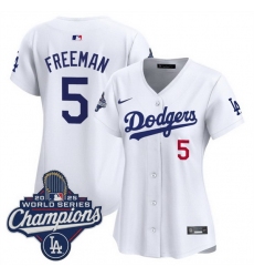 Women Los Angeles Dodgers 5 Freddie Freeman White 2025 World Series Champions Home Cool Base Stitched Baseball Jersey 