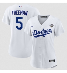 Women Los Angeles Dodgers 5 Freddie Freeman White 2025 World Series Home Cool Base Stitched Baseball Jersey 