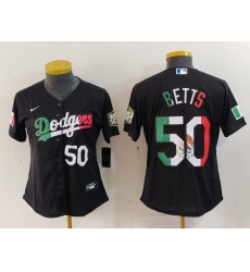 Women Los Angeles Dodgers 50 Mookie Betts Black Mexico Stitched Jersey 3