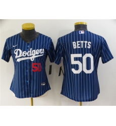 Women Los Angeles Dodgers 50 Mookie Betts Blue Stitched Baseball Jersey 28Run Small 2