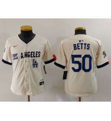 Women Los Angeles Dodgers 50 Mookie Betts Cream Stitched Jersey 9