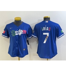 Women Los Angeles Dodgers 7 Julio Urias Royal Mexico Cool Base Stitched Jersey S