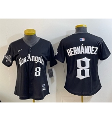 Women Los Angeles Dodgers 8 Enrique Hernandez Black 2025 World Series Champions LA Gothic Edition Limited Stitched Baseball Jersey 