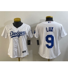 Women Los Angeles Dodgers 9 Gavin Lux White Cool Base Stitched Baseball Jersey