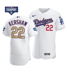 Women Los Angeles Dodgers Clayton Kershaw 22 Gold Program Designed Edition White Flex Base Stitched Jersey