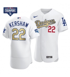 Women Los Angeles Dodgers Clayton Kershaw 22 Gold Program White Flex Base Stitched Jersey
