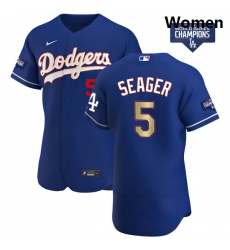 Women Los Angeles Dodgers Corey Seager 5 Gold Program Designed Edition Blue Flex Base Stitched Jersey