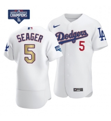 Women Los Angeles Dodgers Corey Seager 5 Gold Program Designed Edition White Flex Base Stitched Jersey