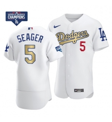 Women Los Angeles Dodgers Corey Seager 5 Gold Program White Flex Base Stitched Jersey