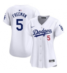 Women Los Angeles Dodgers Freddie Freeman #5 White Flex Base 2024 Home Stitched Jersey