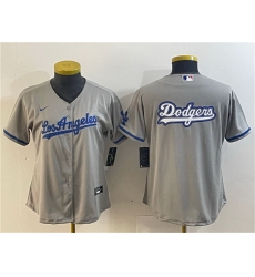 Women Los Angeles Dodgers Grey Team Big Logo Stitched Jersey 1