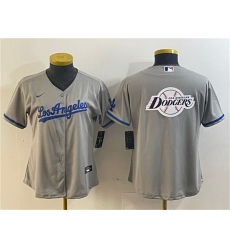 Women Los Angeles Dodgers Grey Team Big Logo Stitched Jersey 