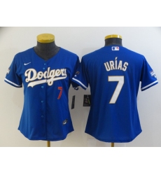 Women Los Angeles Dodgers Julio Urias 7 Championship Gold Trim Blue Limited All Stitched Flex Base Jersey