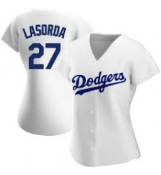Women Los Angeles Dodgers Tommy Lasorda 27 White Flex Base Jersey