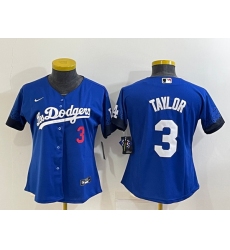 Women's Los Angeles Dodgers #3 Chris Taylor Blue 2022 Number Cool Base Stitched Nike Jersey