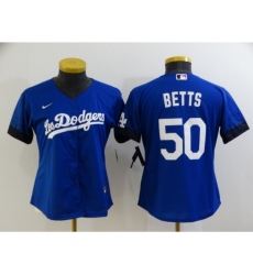 Women's Los Angeles Dodgers #50 Mookie Betts Blue City Player Jersey