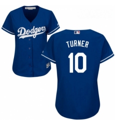 Womens Majestic Los Angeles Dodgers 10 Justin Turner Authentic Royal Blue Alternate Cool Base MLB Jersey