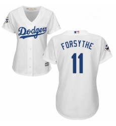Womens Majestic Los Angeles Dodgers 11 Logan Forsythe Authentic White Home 2017 World Series Bound Cool Base MLB Jersey 