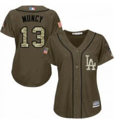 Womens Majestic Los Angeles Dodgers 13 Max Muncy Authentic Green Salute to Service MLB Jersey 