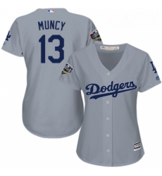 Womens Majestic Los Angeles Dodgers 13 Max Muncy Authentic Grey Road Cool Base 2018 World Series MLB Jersey 