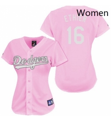 Womens Majestic Los Angeles Dodgers 16 Andre Ethier Authentic Pink Fashion MLB Jersey
