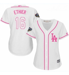 Womens Majestic Los Angeles Dodgers 16 Andre Ethier Authentic White Fashion Cool Base 2018 World Series MLB Jersey