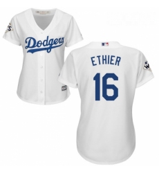 Womens Majestic Los Angeles Dodgers 16 Andre Ethier Authentic White Home 2017 World Series Bound Cool Base MLB Jersey