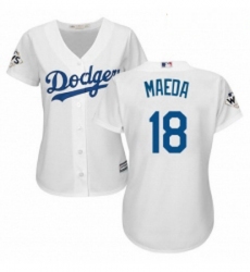 Womens Majestic Los Angeles Dodgers 18 Kenta Maeda Authentic White Home 2017 World Series Bound Cool Base MLB Jersey