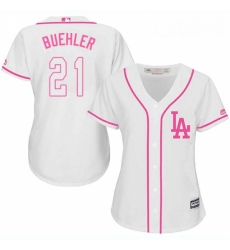 Womens Majestic Los Angeles Dodgers 21 Walker Buehler Authentic White Fashion Cool Base MLB Jersey 
