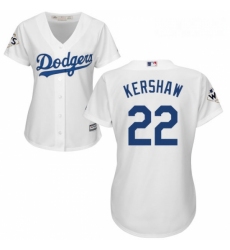 Womens Majestic Los Angeles Dodgers 22 Clayton Kershaw Authentic White Home 2017 World Series Bound Cool Base MLB Jersey