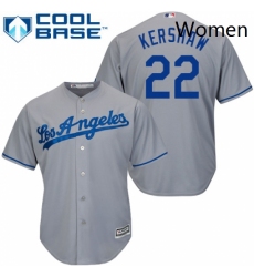 Womens Majestic Los Angeles Dodgers 22 Clayton Kershaw Replica Grey MLB Jersey
