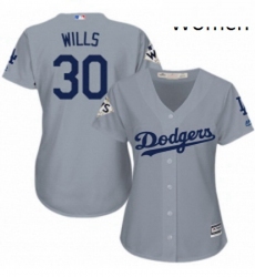 Womens Majestic Los Angeles Dodgers 30 Maury Wills Authentic Grey Road 2017 World Series Bound Cool Base MLB Jersey