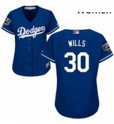 Womens Majestic Los Angeles Dodgers 30 Maury Wills Authentic Royal Blue Alternate Cool Base 2018 World Series MLB Jersey