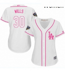 Womens Majestic Los Angeles Dodgers 30 Maury Wills Authentic White Fashion Cool Base 2018 World Series MLB Jersey