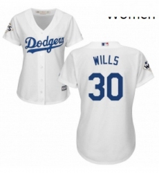 Womens Majestic Los Angeles Dodgers 30 Maury Wills Replica White Home 2017 World Series Bound Cool Base MLB Jersey