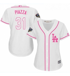 Womens Majestic Los Angeles Dodgers 31 Mike Piazza Authentic White Fashion Cool Base 2018 World Series MLB Jersey