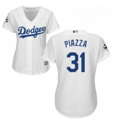 Womens Majestic Los Angeles Dodgers 31 Mike Piazza Replica White Home 2017 World Series Bound Cool Base MLB Jersey