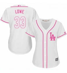 Womens Majestic Los Angeles Dodgers 33 Mark Lowe Authentic White Fashion Cool Base MLB Jersey 